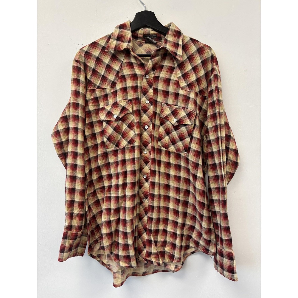 Vintage Plainsman Flannel Shirt Mens Large Pearl‎ Snap Western Plaid 90s